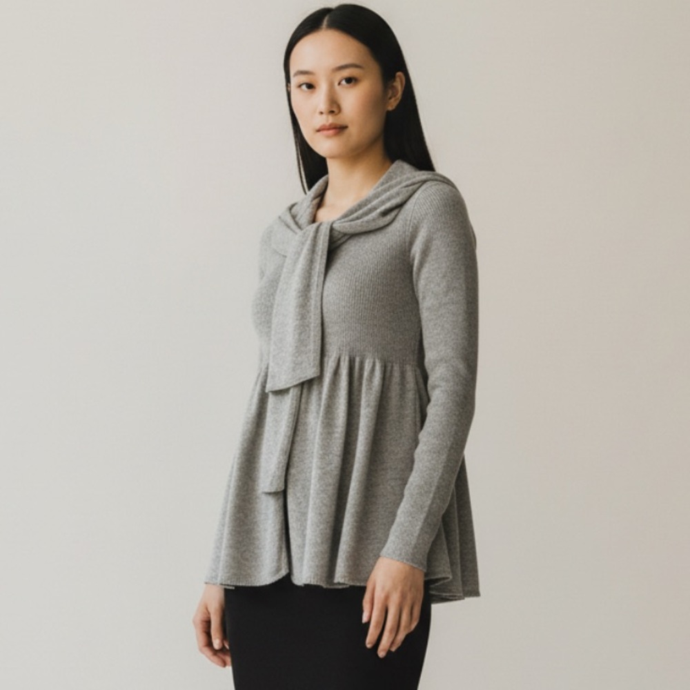 Rebecca Taylor Cashmere & Silk Peplum Cardigan With Tie-Hoodie